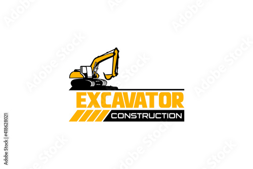 Excavator logo template vector. Heavy equipment logo vector for construction company. Creative excavator illustration for logo template.