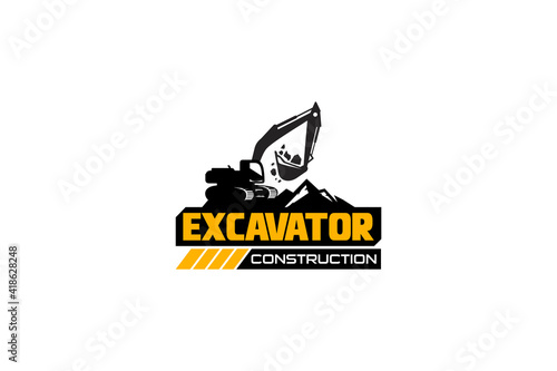 Excavator logo template vector. Heavy equipment logo vector for construction company. Creative excavator illustration for logo template. photo