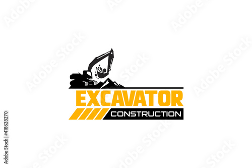 Excavator logo template vector. Heavy equipment logo vector for construction company. Creative excavator illustration for logo template.