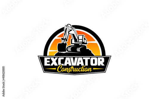 Excavator logo template vector. Heavy equipment logo vector for construction company. Creative excavator illustration for logo template.