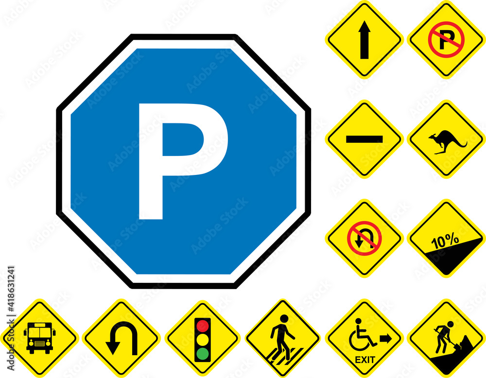 Set of road signs isolated on white background. Vector illustration Set of road signs isolated on white background. Vector illustration