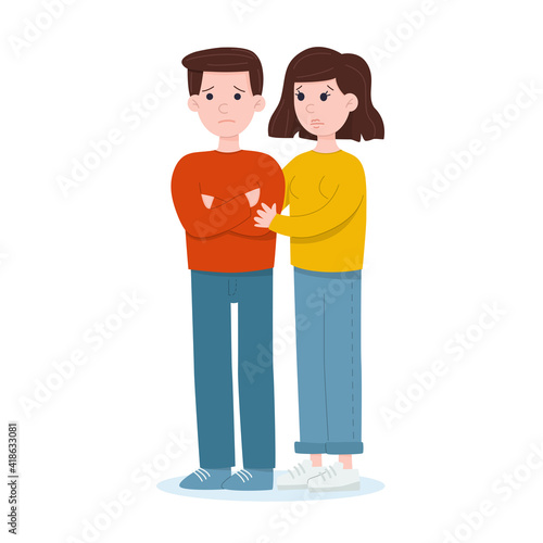 A woman supports an sad man. Friendly and family support concept.