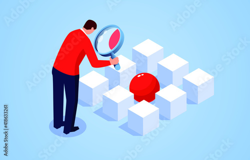 Businessmen find differences in a set of cubes, good at discovering new things and differences