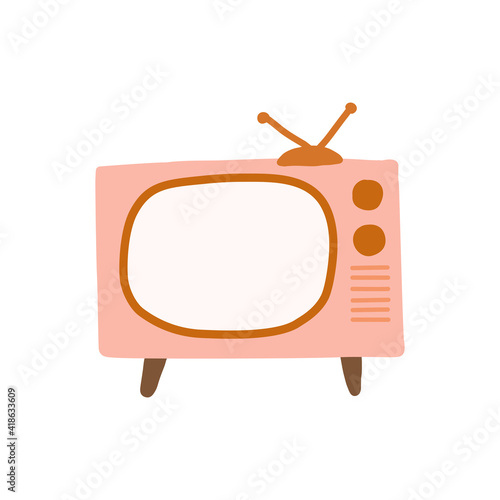 Retro old living room furniture vintage pink tv television icon elements illustration