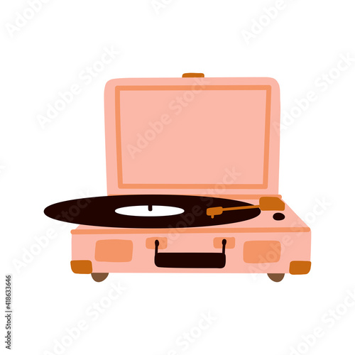 Record player with vinyl disc icon elements illustration