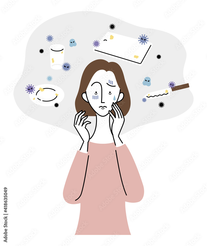 キッチン用品についた菌 ウィルスを怖がる女性 Stock Vector Adobe Stock