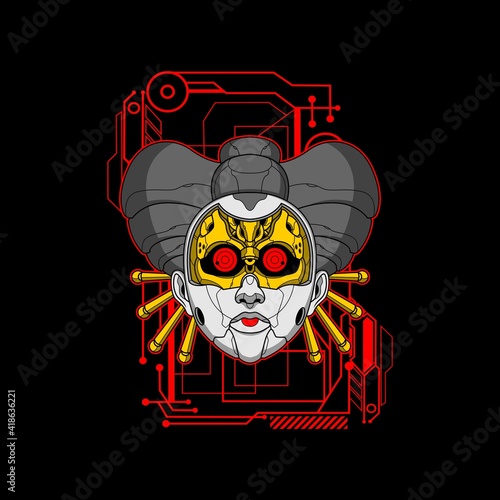 Fotografie, Tablou mecha face geisha illustration