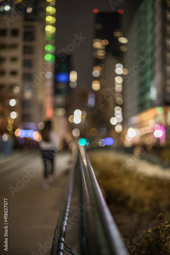 Bokeh hand rail in Austin texas downtown night