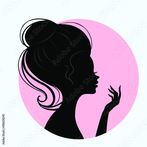 Silhouette of a girl on pastel background. Side profile portrait of a lady for social media profile or avatar.