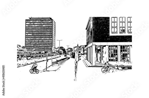 Building view with landmark of Kiel
City in Germany. Hand drawn sketch illustration in vector.