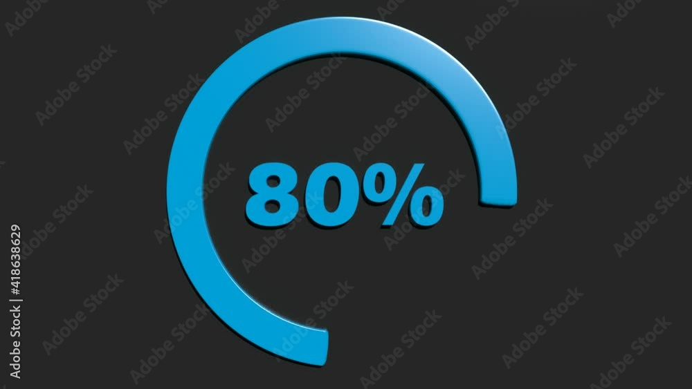 A blue circle turning around 80% write, in blue, on a black background - 3D rendering video clip animation A blue circle turning around 80% write, in blue, on a black background - 3D rendering video clip animation