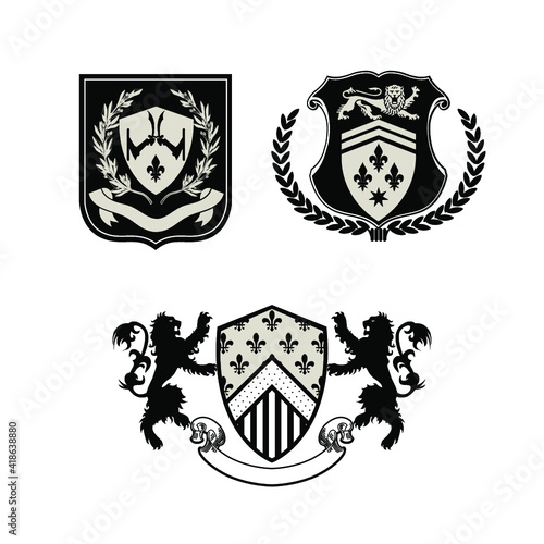 Coat Of Arms Vector Illustration Lion And Shield Vintage Heraldic Design for print t-shirt, embroidery, etc.