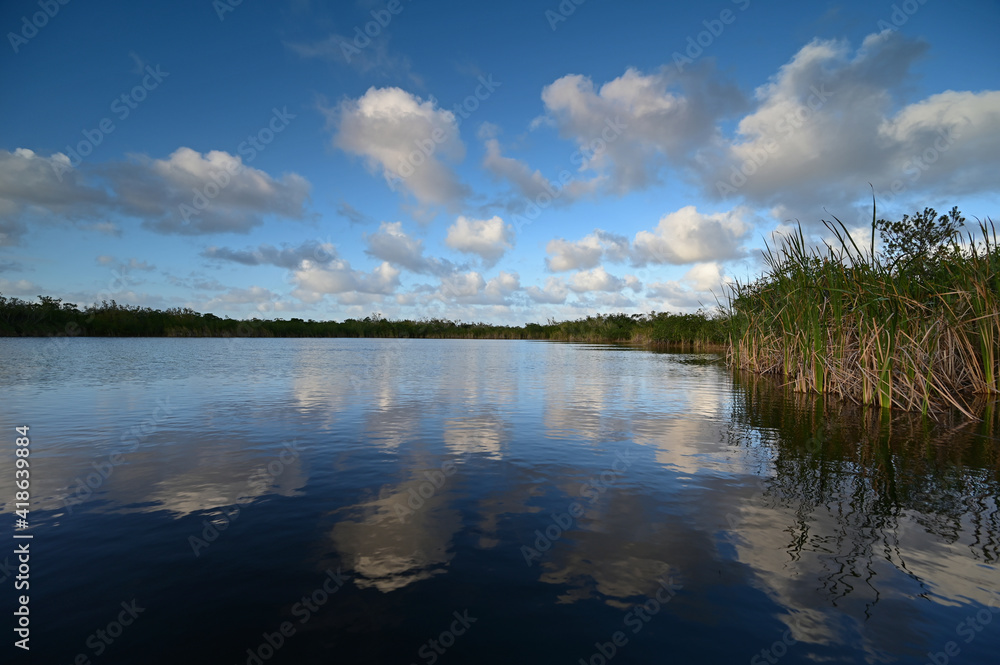 Nine Mile Pond afternoon cloudscape and reflections in Everglades National Park, Florida in winter.