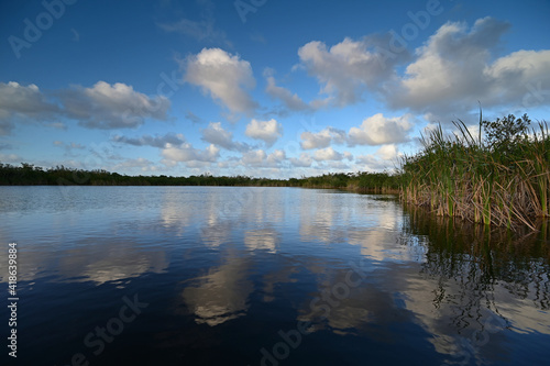 Nine Mile Pond afternoon cloudscape and reflections in Everglades National Park  Florida in winter.