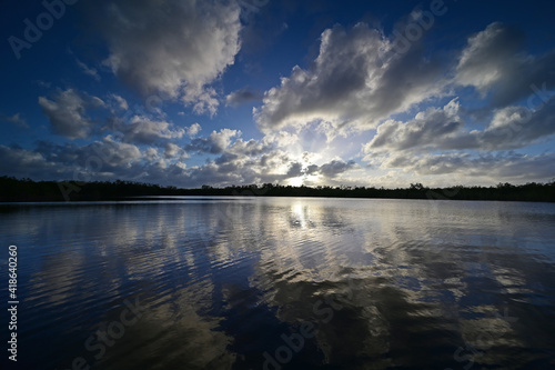 Fototapeta Naklejka Na Ścianę i Meble -  Nine Mile Pond afternoon cloudscape and reflections in Everglades National Park, Florida in winter.
