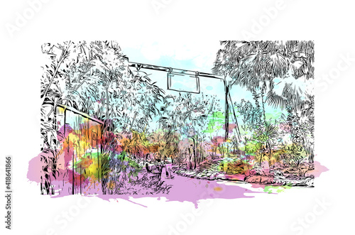 building view with landmark of Izmir is a city of Turkey. Watercolour splash with hand drawn sketch illustration in vector.