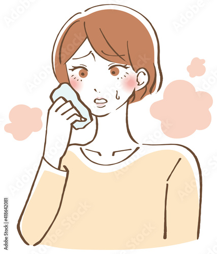 ほてり　暑がる 女性イラスト