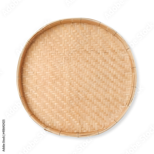 Threshing basket use for rice winnowing and threshing made from the bamboo strip, isolated on white background with clipping path included.