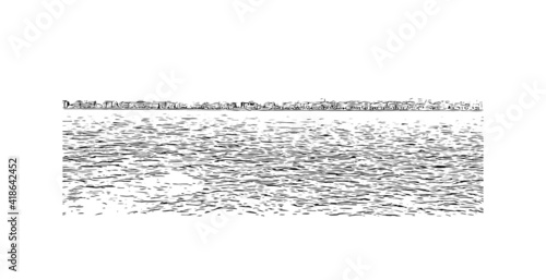 building view with landmark of Izmir is a city of Turkey. Hand drawn sketch illustration in vector.