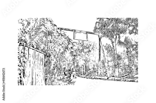 building view with landmark of Izmir is a city of Turkey. Hand drawn sketch illustration in vector.