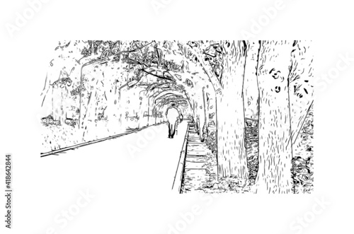 building view with landmark of Izmir is a city of Turkey. Hand drawn sketch illustration in vector.