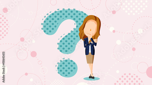 考え込むスーツ姿の女性のイラスト	