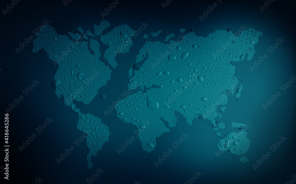 World Water Day Concept. World Map Shape Created by Water Drops. Top View