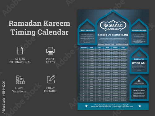 Ramadan Kareem Fasting and Prayer time Guide, Ramadan Kareem banner with 3d metallic golden Colour Gradient. Ramadan schedule 2023 for Prayer times in Ramadan.Ramadan schedule 2023 for Prayer