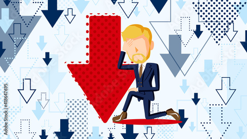 落ち込んでいるスーツ姿の男性のイラスト	