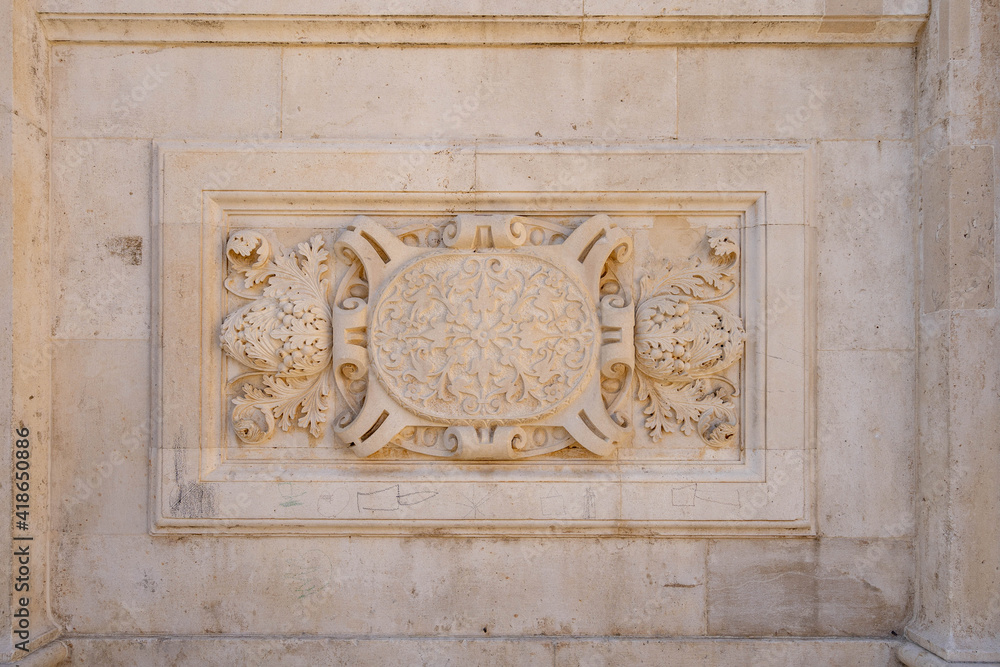 Limestone embellishment outside St. Blaise church in old town Dubrovnik in Croatia summer