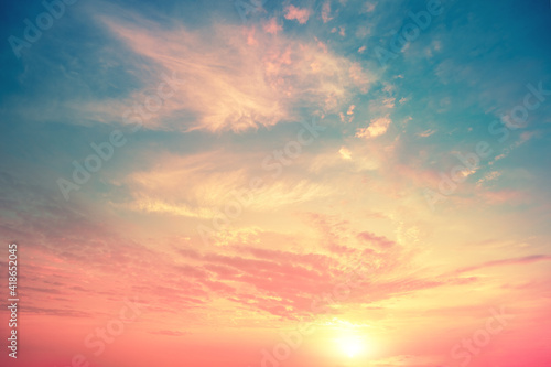 Colorful cloudy flaming sky at sunset. Gradient color. Sky texture. Abstract nature background