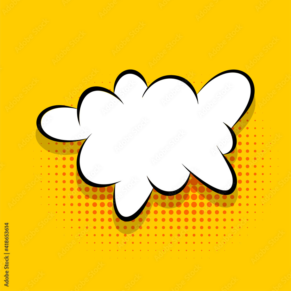 Comics speech bubble for text pop art design. White empty dialog cloud for text message on yellow background. Comics sketch puff explosion elements comic book text. Wow effect vector cartoon Comics speech bubble for text pop art design. White empty dialog cloud for text message on yellow background. Comics sketch puff explosion elements comic book text. Wow effect vector cartoon