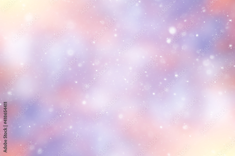 Obraz premium blurred snow / winter abstract background, snowflakes on abstract blurred glowing leaf background