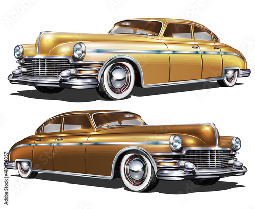 Retro car isolated on white background.  