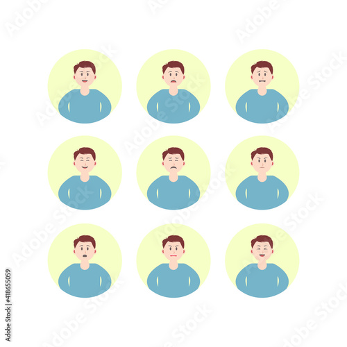 Vector design illustration of emoticon set character on color circle.