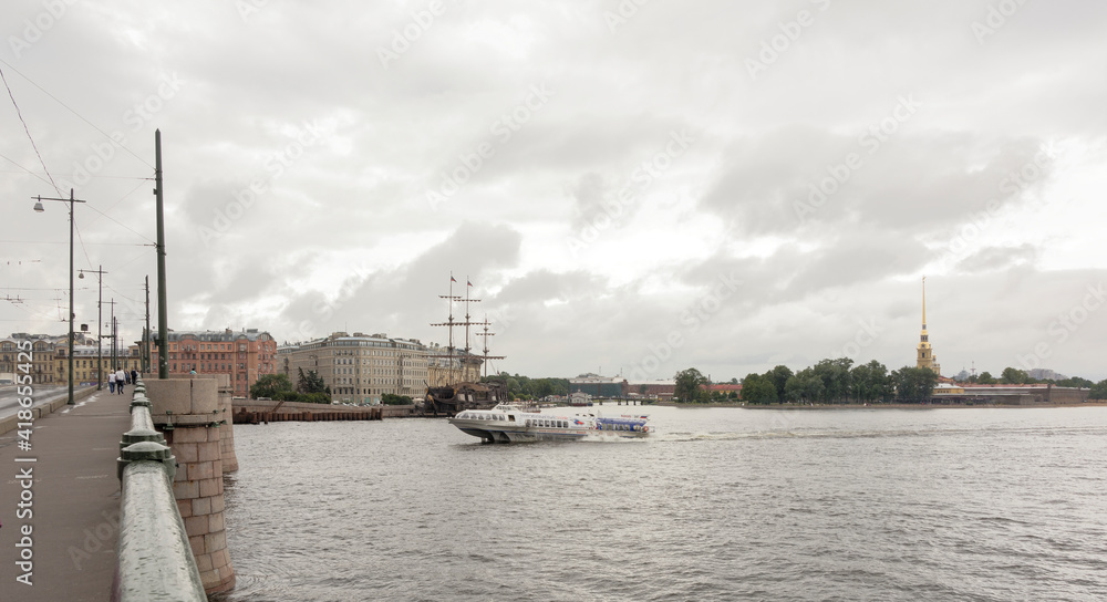 View of the Neva from the Troitsky Bridge in Saint Petersburg