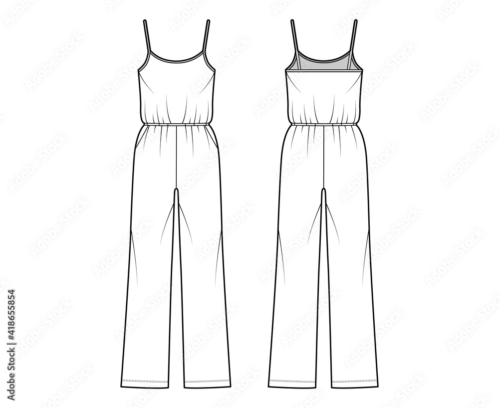 Camisole jumpsuit Dungaree overall technical fashion illustration with ...