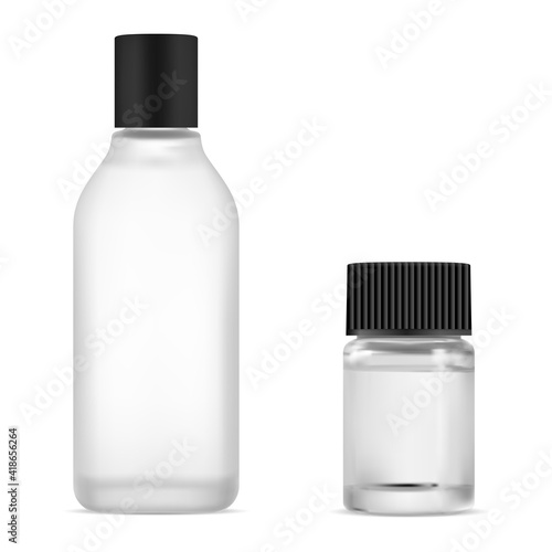 Toner bottle. Cosmetic toner product. Skin serum glass bottle mockup. Essence liquid package, facial water or body gel spa protection vector tube. Face lotion blank, 3d vector