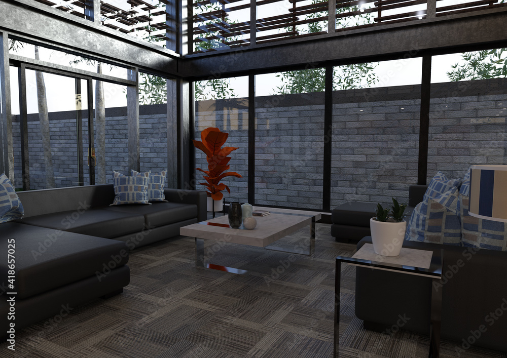 Interior design of a modern apartment building. 3d rendering, 3d illustration. Interior design of a modern apartment building. 3d rendering, 3d illustration.