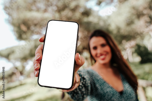 pretty young girl teaching mobile