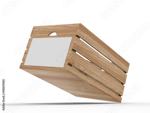 Fototapeta Naklejka Na Ścianę i Meble -  Wooden crate with blank paper label. 3d render illustration. 