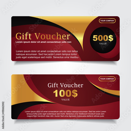 Collection of luxury gift cards and invitations with elegant gold element decoration. Vector layout design template can use for company business voucher, ticket, coupon shop in holiday event