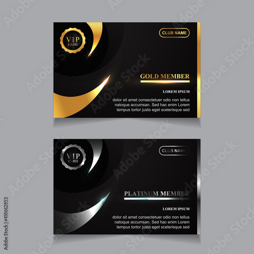 Vector VIP golden and platinum card. Black geometric pattern background with premium design. Luxury and elegant graphic template layout for vip member.