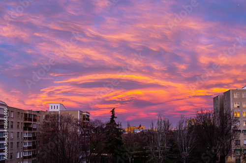 dawns in the Carabanchel neighborhood of Madrid