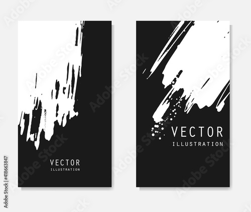 Abstract ink brush banners set with grunge effect