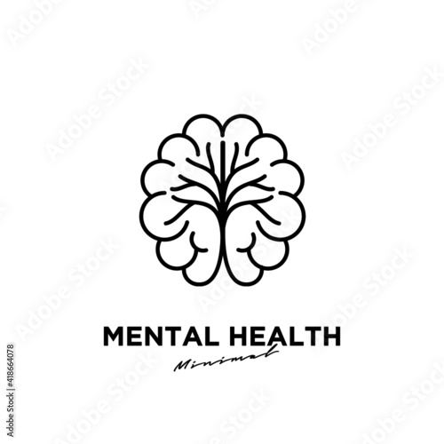 Mental health logo icon design with brain and leaf tree