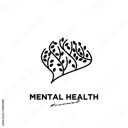 Mental health logo icon design with brain and leaf tree
