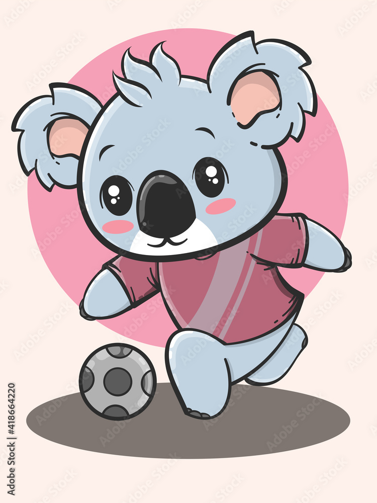 Obraz premium outdoor activity animal cartoon - koala playing football 