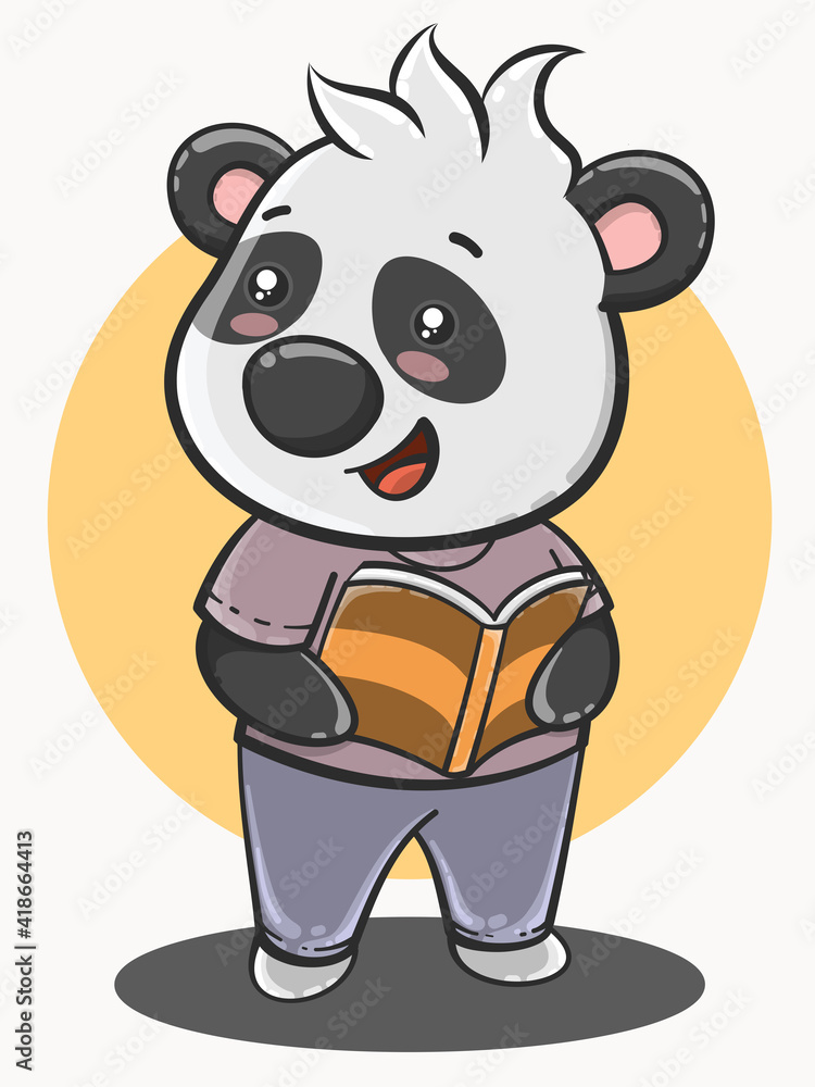 cute panda cartoon back to school