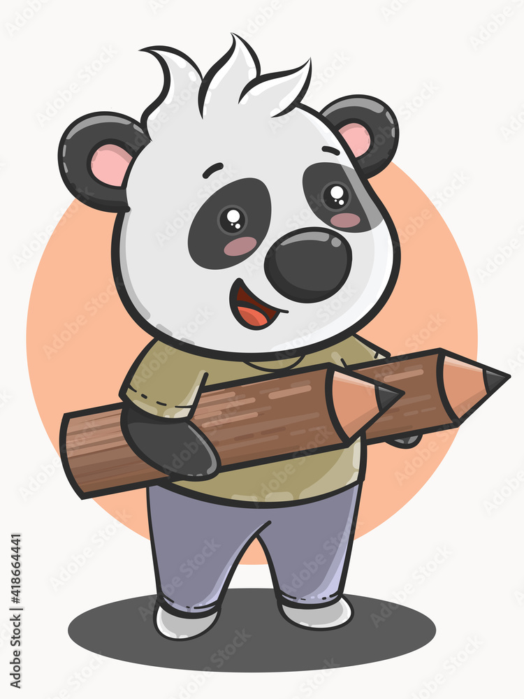 Naklejka premium cute panda cartoon back to school